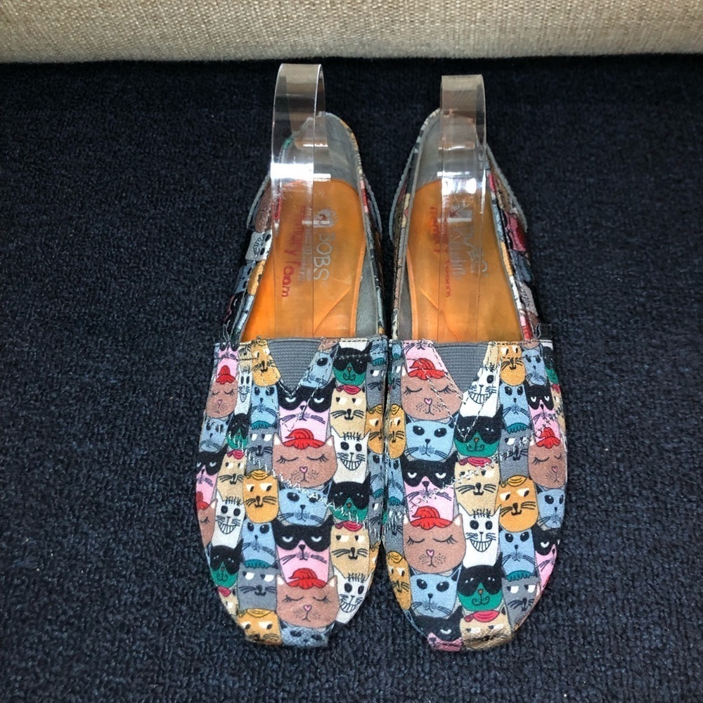 Bobs From Sketchers Memory Foam Gray Cat Print Sl… - image 1